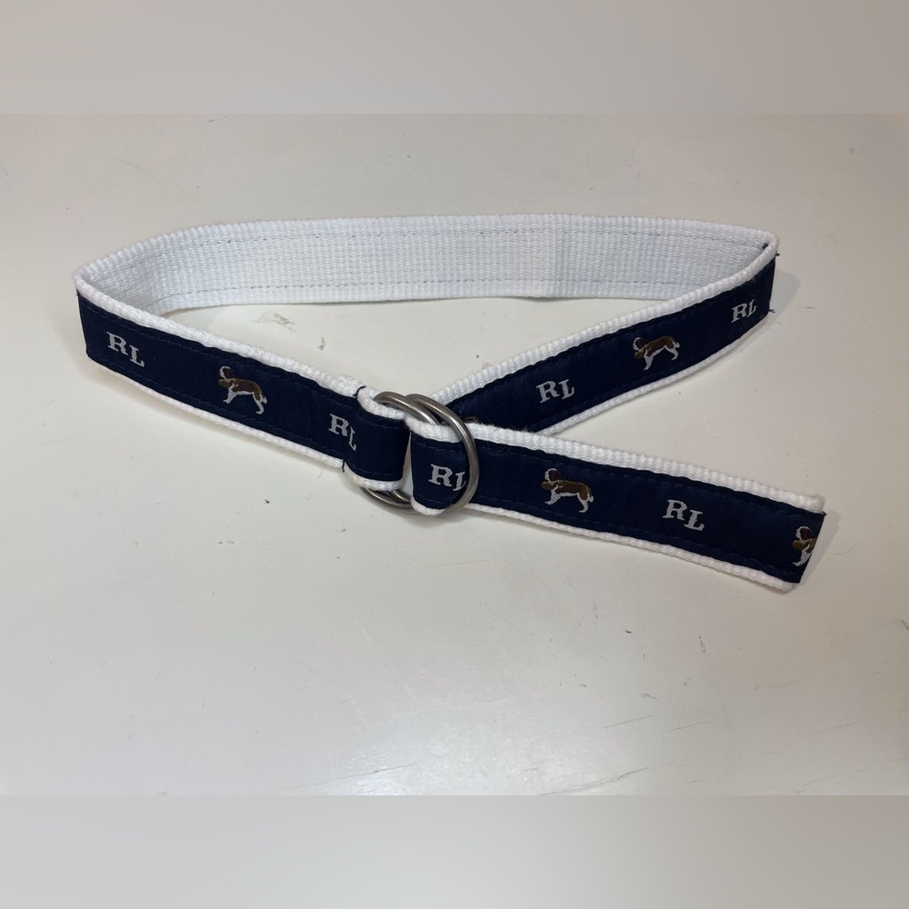Ralph Lauren Boy’s Blue and‎ White Dog Ribbon Belt Size 3M